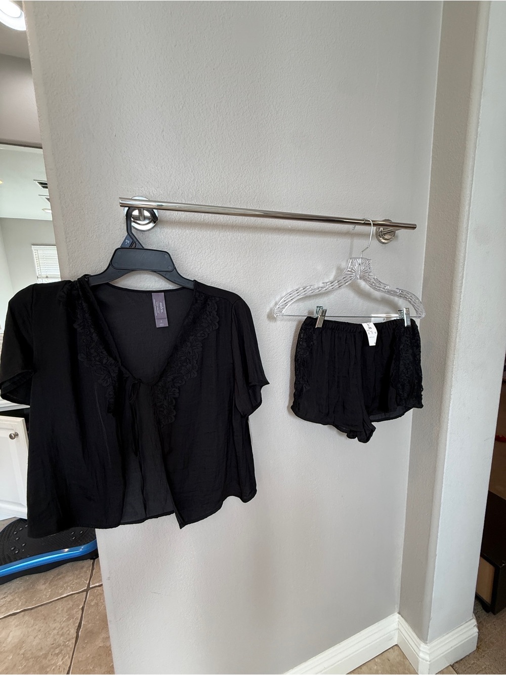 NWT Auden xs Women's Black Lace-Trim Sleep Set -